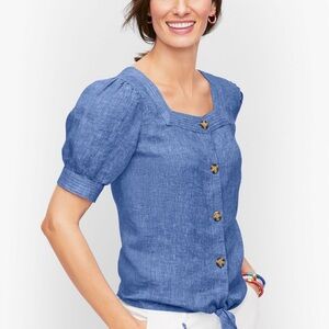 Talbots Linen Tie Hem Blouse